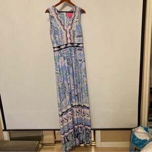 Lilly Pulitzer Light Blue Floral V-Neck Maxi Dress